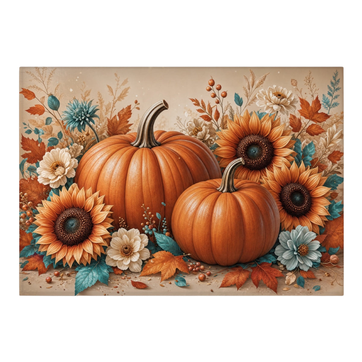 Fall Pumpkin Tempered Glass Cutting Board 15” x 11”
