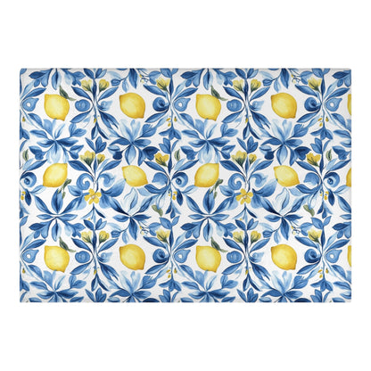 Lemon Blue Floral Tempered Glass Cutting Board 15 x 11 in
