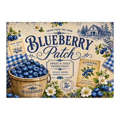 Blueberry Patch Tempered Glass Cutting Board 15" x 11"