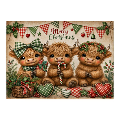 Highland Cow Farmhouse Christmas Tempered Glass Cutting Board 15x11