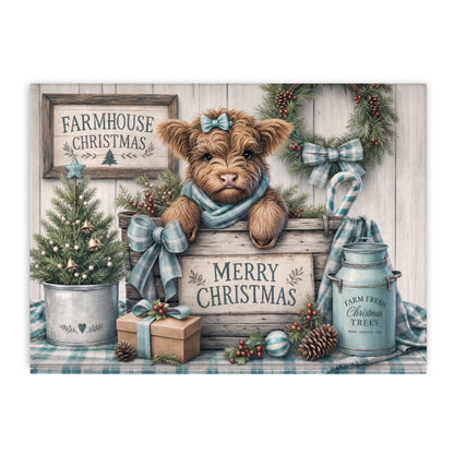 Farmhouse Christmas Highland Cow Tempered Glass Cutting Board 15x11