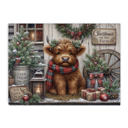 Christmas Highland Cow Tempered Glass Cutting Board 15" x 11"