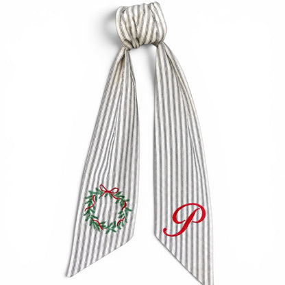 Custom Embroidered Christmas Wreath Sash Home Decor, 53x4.5in