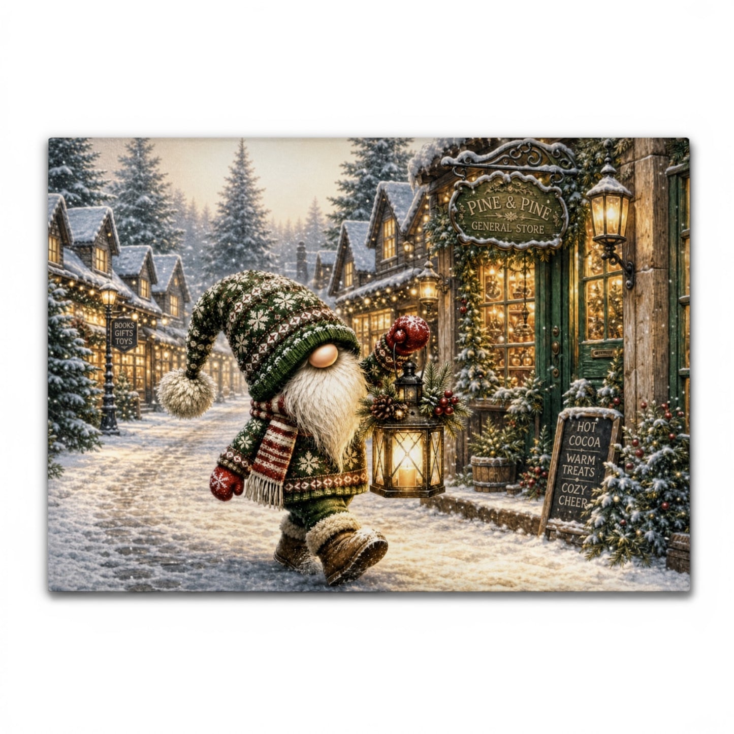 Christmas Village Gnome Tempered Glass Cutting Board 15x11 Inches