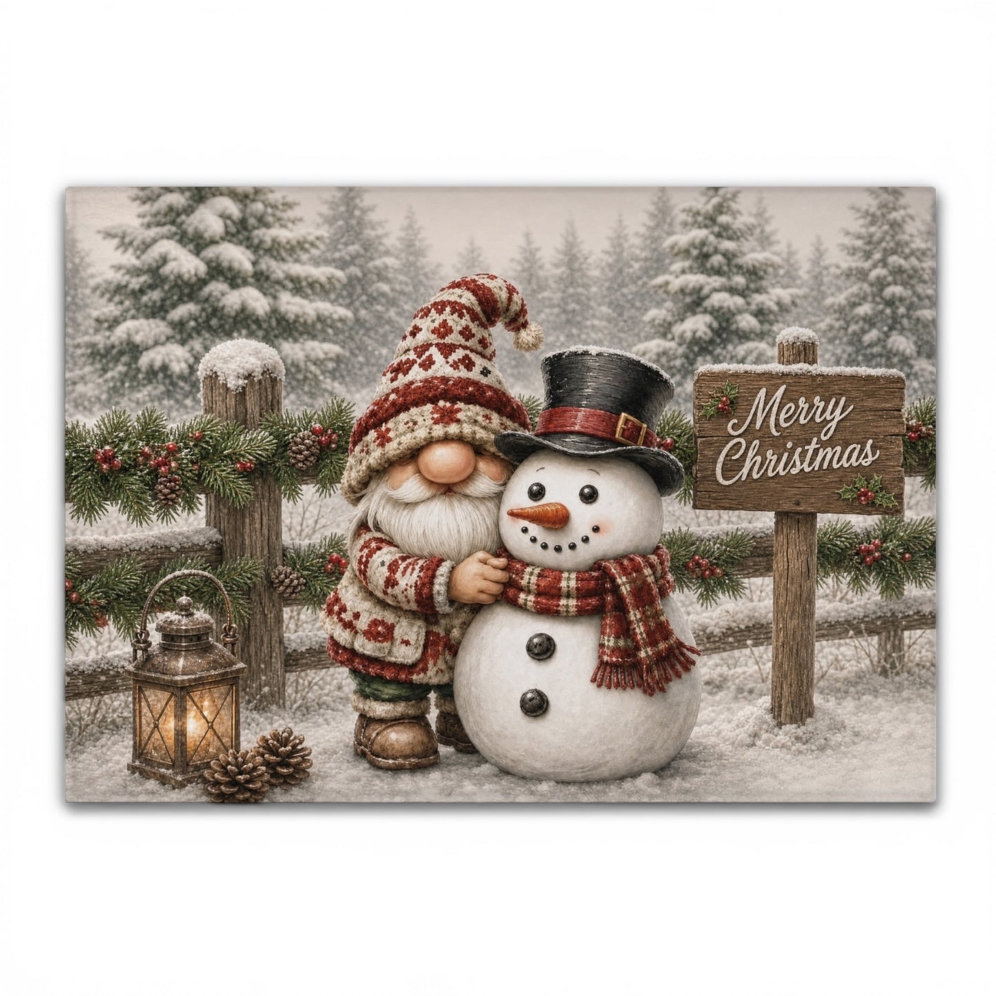 Christmas Gnome Snowman Tempered Glass Cutting Board 15" x 11"