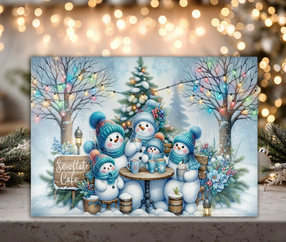 Snowflake Cafe Snowmen Family Tempered Glass Cutting Board - Holiday Kitchen Magic