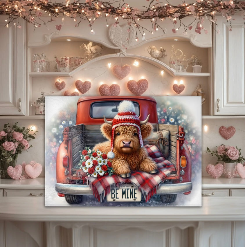 Valentine’s Day Highland Cow Tempered Glass Cutting Board - Durable Kitchen Decor & Charcuterie Serving Tray