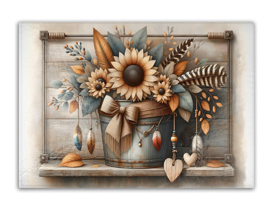 Rustic Sunflower Tempered Glass Cutting Board – Decorative Kitchen &amp; Serving Tray (2 Sizes)