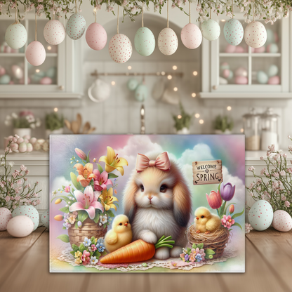 Spring Bunny Glass Cutting Board - 2 Sizes, Kitchen Decor Gift Idea