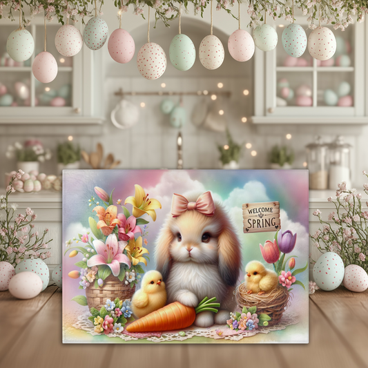 Spring Bunny Glass Cutting Board - 2 Sizes, Kitchen Decor Gift Idea