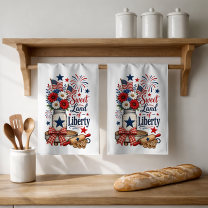 Sweet Land of Liberty Patriotic Kitchen Tea Towel, White, 100% Polyester, 18x28 Inch, 4th of July Dish Towel