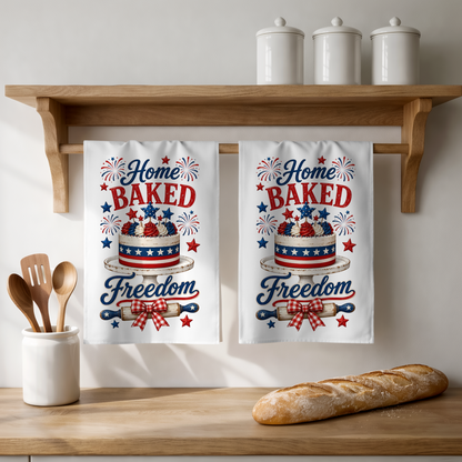 Home Baked Freedom Patriotic Kitchen Dish Towel, White, 100% Polyester, 18x28 Inch, 4th of July Theme