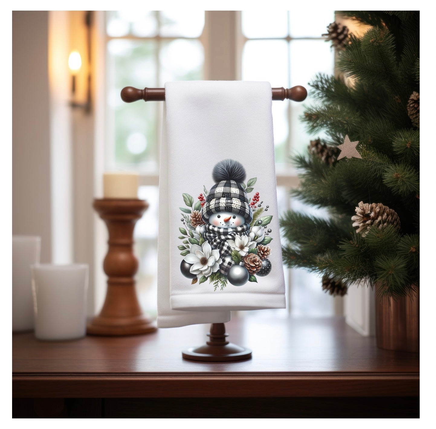Farmhouse Snowman Tea Towel 18” x 28” Holiday Decor