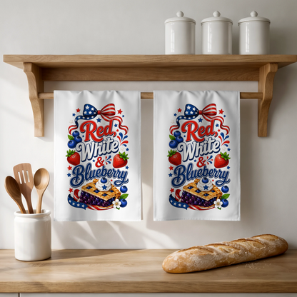 Red, White & Blueberry Patriotic Kitchen Tea Towel, 100% Polyester, 18x28 Inch, Dish Towel