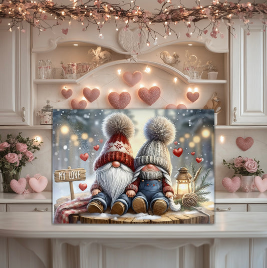 Valentine’s Day Gnome Couple Glass Cutting Board - My Love Design