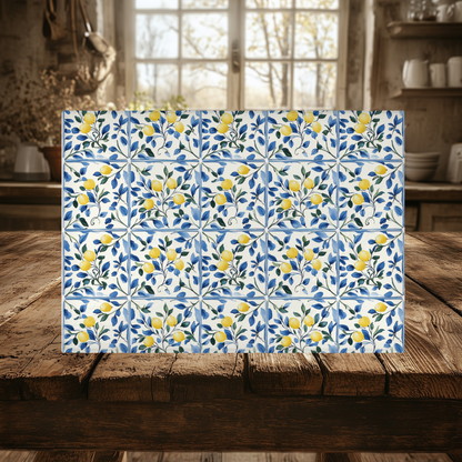 Lemon Tile Print Tempered Glass Cutting Board 15 x 11 in