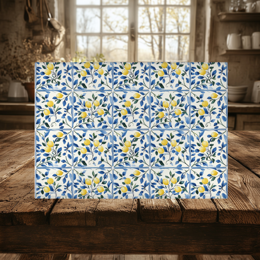 Lemon Tile Print Tempered Glass Cutting Board 15 x 11 in