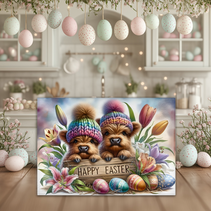 Happy Easter Highland Cow Tempered Glass Cutting Board Charcuterie