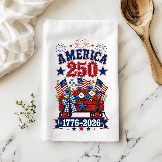 America 250th Anniversary Tea Towel, 1776-2026 Patriotic Kitchen Dish Towel, 100% Polyester, 18x28 Inch