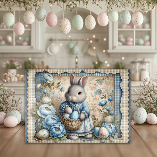 Enchanting Blue Floral Bunny Tempered Glass Cutting Board, Easter Decor, Serving Tray, Gift Idea, 2 Sizes