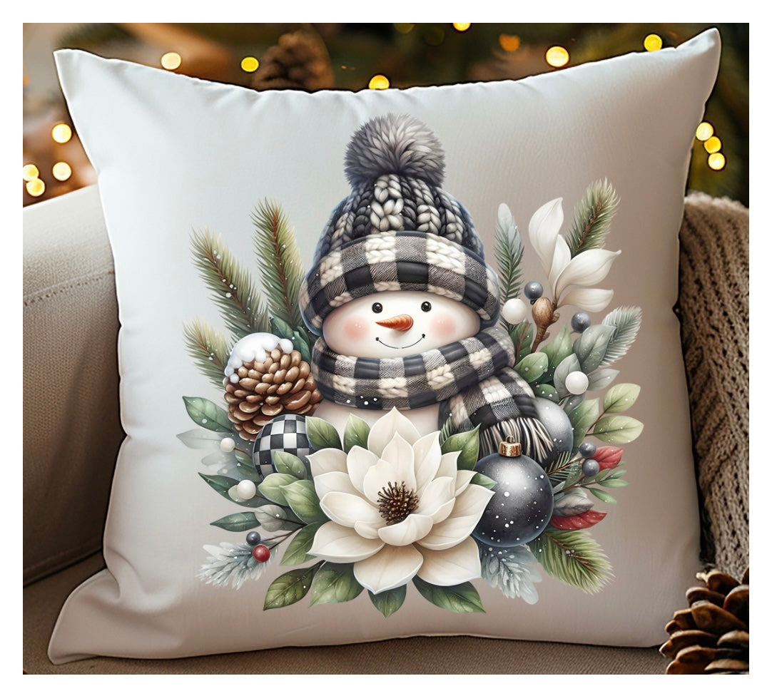 Farmhouse Snowman Throw Pillow Cover 18” x 18” Festive Home Decoer