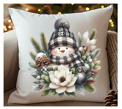 Farmhouse Snowman Throw Pillow Cover 18” x 18” Festive Home Decoer