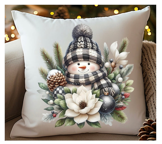 Farmhouse Snowman Throw Pillow Cover 18” x 18” Festive Home Decoer