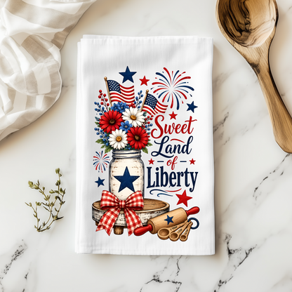 Sweet Land of Liberty Patriotic Kitchen Tea Towel, White, 100% Polyester, 18x28 Inch, 4th of July Dish Towel