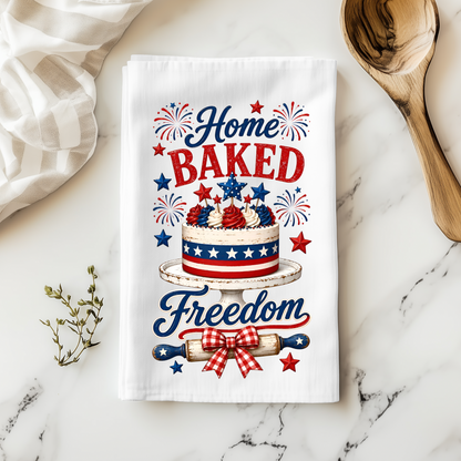Home Baked Freedom Patriotic Kitchen Dish Towel, White, 100% Polyester, 18x28 Inch, 4th of July Theme