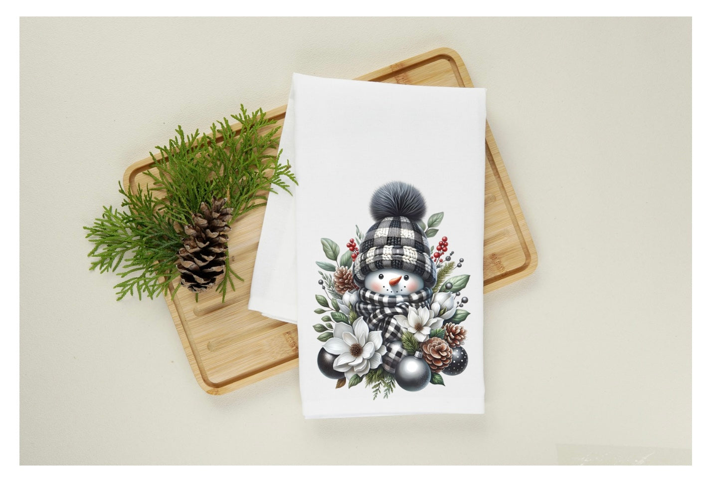 Farmhouse Snowman Tea Towel 18” x 28” Holiday Decor