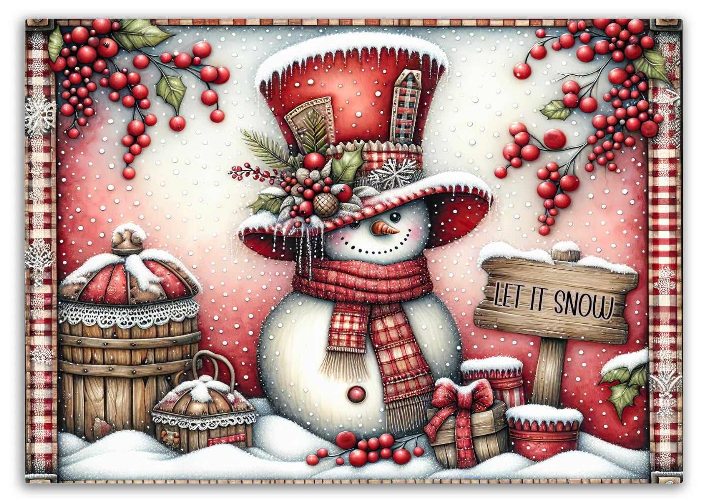 Let It Snow Red Snowman Tempered Glass Cutting Board - Festive Kitchen Decor, 2 Sizes