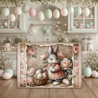 Charming Pink Floral Bunny Tempered Glass Cutting Board, Easter Decor, Serving Tray, Gift Idea, 2 Sizes