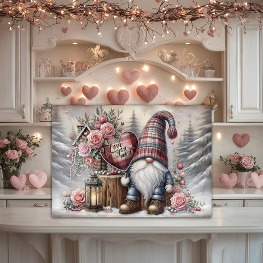 Valentine’s Day Gnome & Roses Tempered Glass Cutting Board - Love You More Design