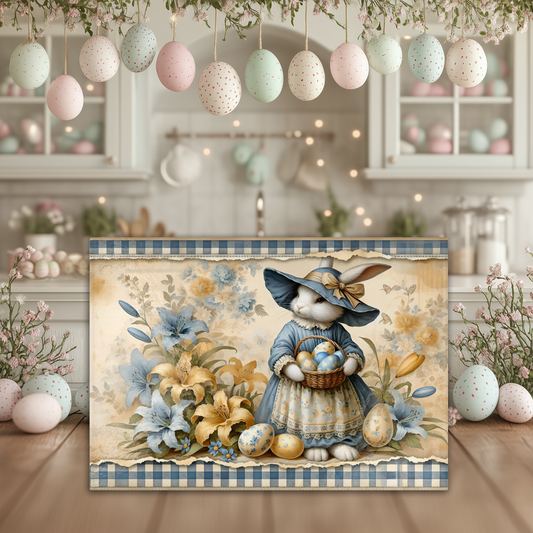 Vintage Floral Easter Bunny Tempered Glass Cutting Board, Kitchen Decor, Serving Tray, Charcuterie Board, 2 Sizes