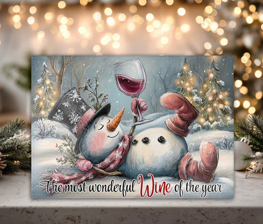 Festive Snowman Tempered Glass Cutting Board - “The Most Wonderful Wine of the Year”