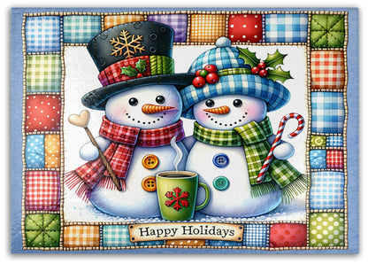 Snowman Couple Quilted Tempered Glass Cutting Board - Festive Kitchen Décor & Serving Tray