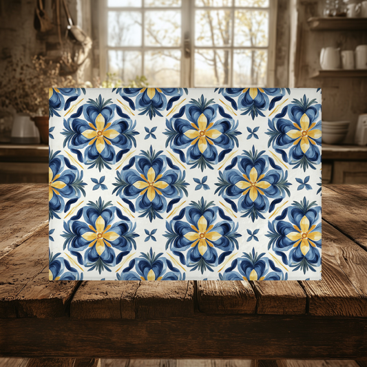 Floral Tile Tempered Glass Cutting Board Charcuterie Board 15x11 in