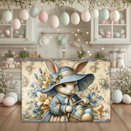 Vintage Easter Bunny Tempered Glass Cutting Board, Kitchen Decor, Serving Tray, Charcuterie Board, 2 Sizes Available