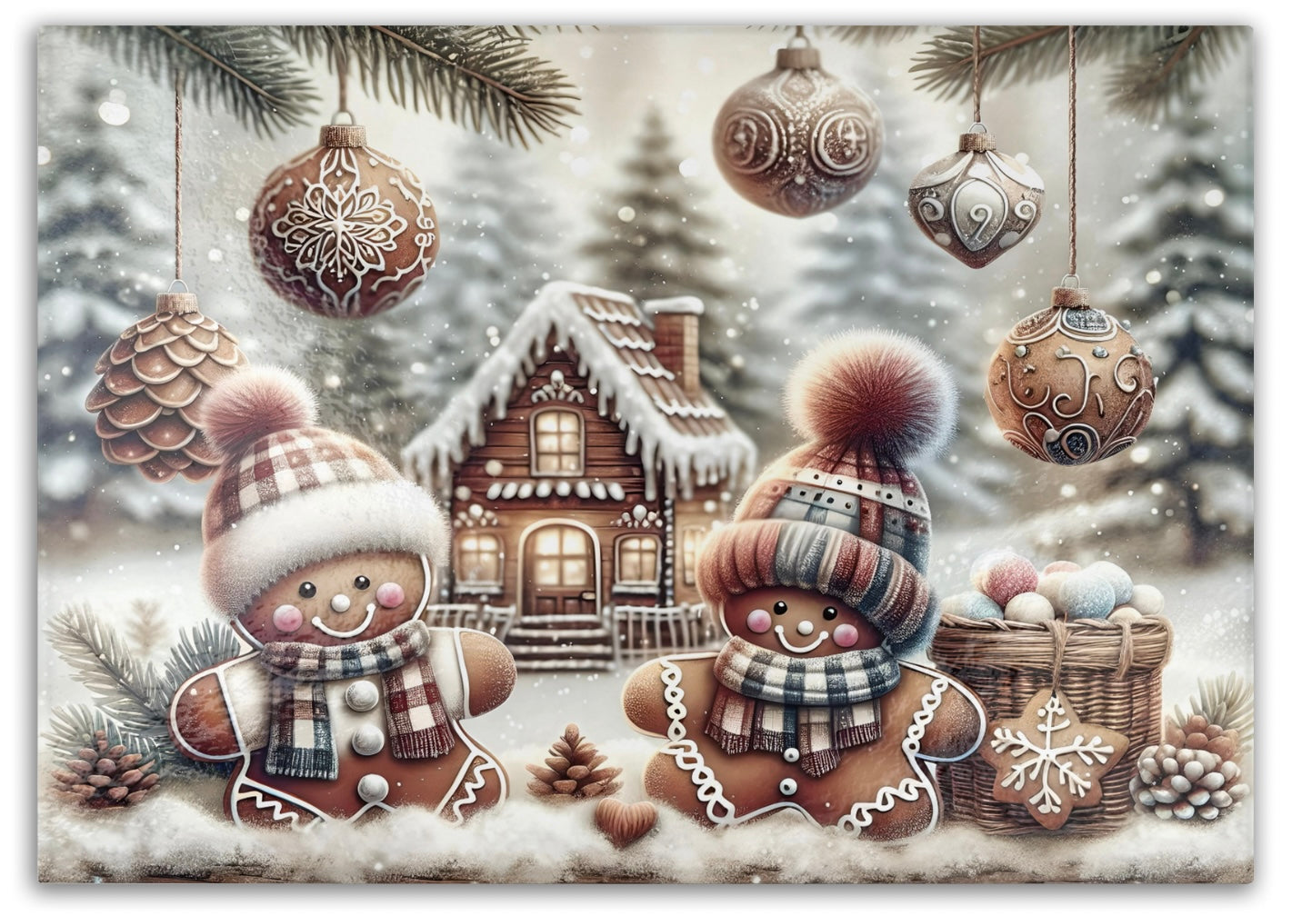 Gingerbread Christmas Tempered Glass Cutting Board, 2 sizes Small (11" x 8") and Large (15" x 11"), Hand Wash Only, Charcuterie Board