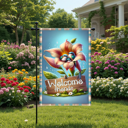 Welcome Friends Floral Chickadee Garden Flag