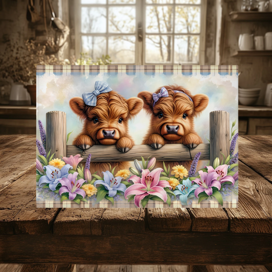 Cute Baby Highland Cow Floral Tempered Glass Cutting Board, 2 Sizes,  Kitchen Decor, Serving Tray, Charcuterie Board