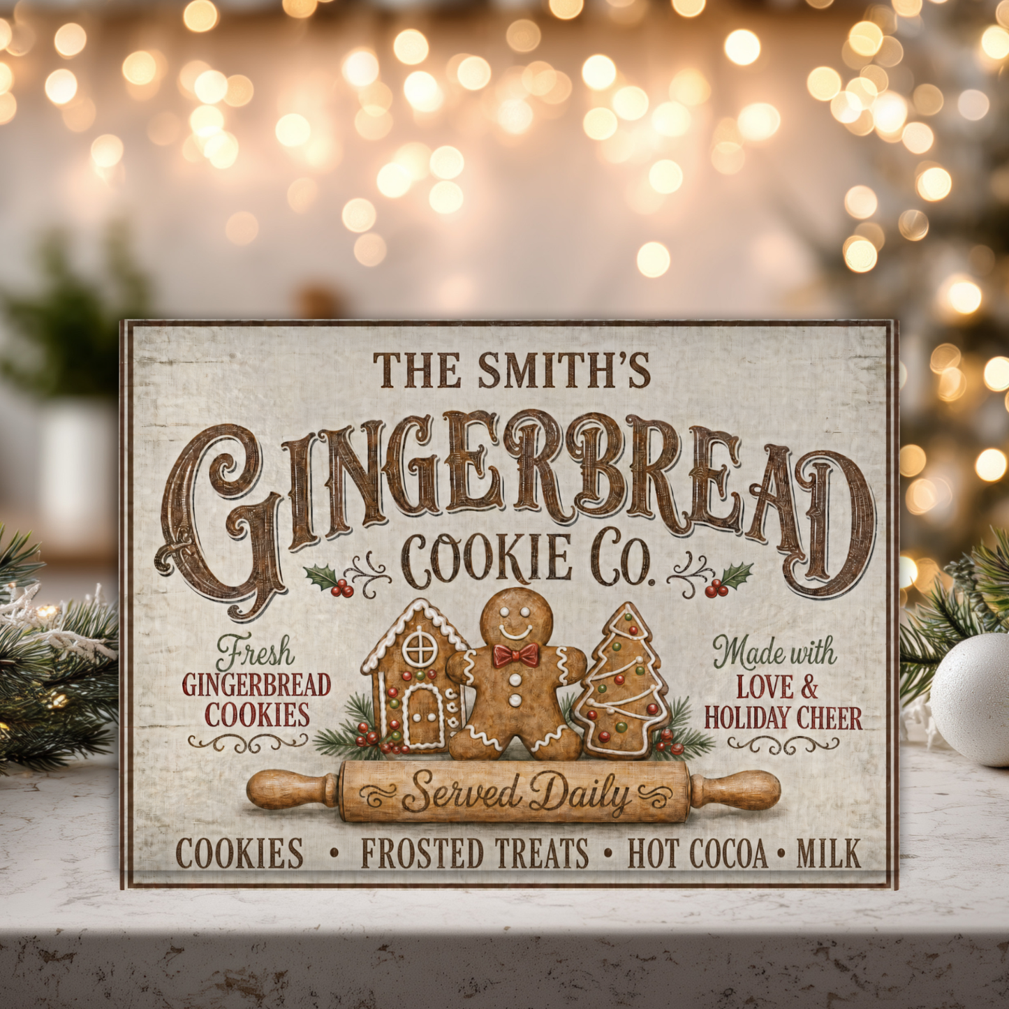 Personalized Gingerbread Cookie Co. Glass Cutting Board 15x11 in