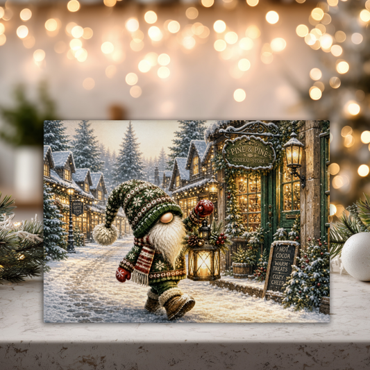 Christmas Village Gnome Tempered Glass Cutting Board 15x11 Inches