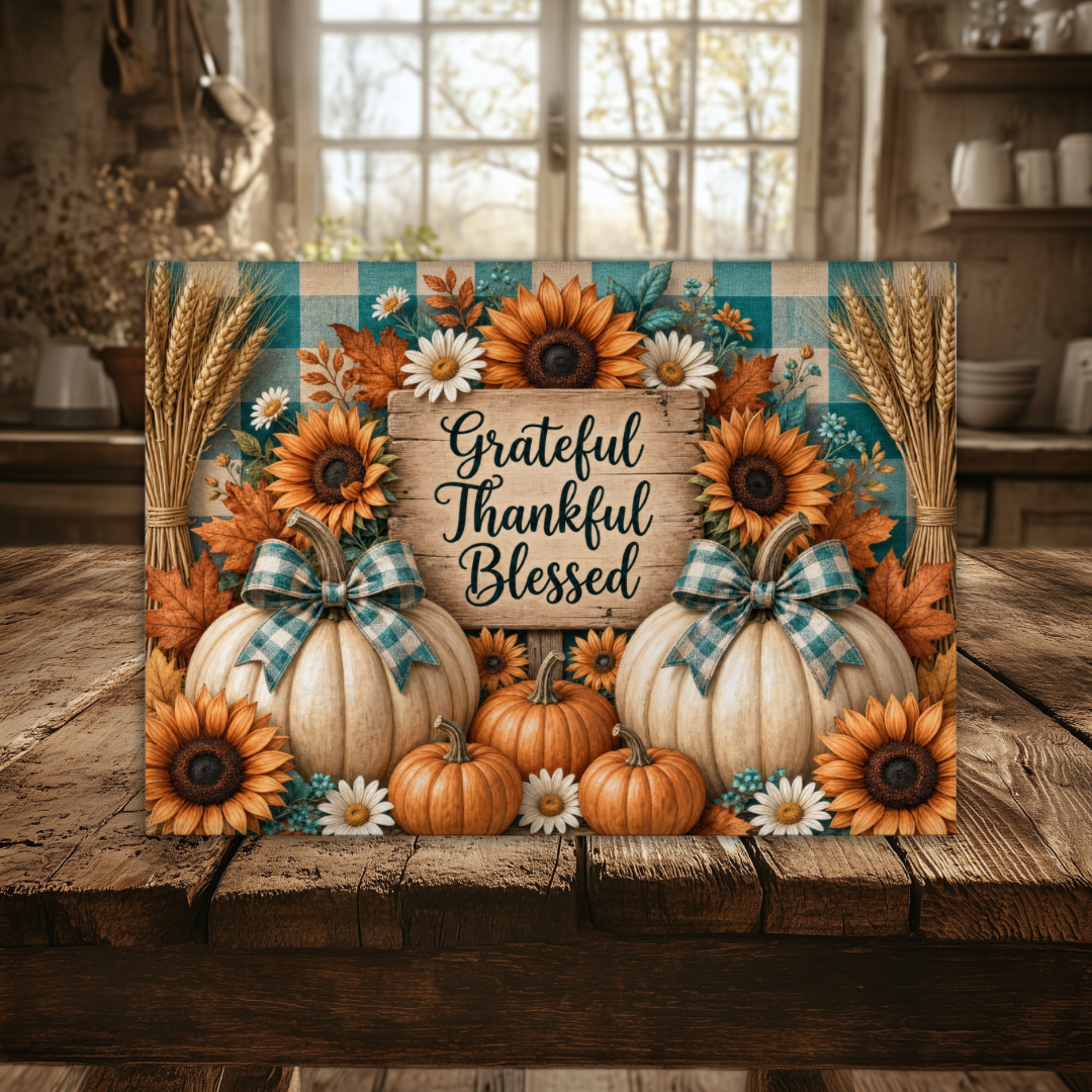 Grateful Thankful Blessed Tempered Glass Cutting Board 15" x 11"