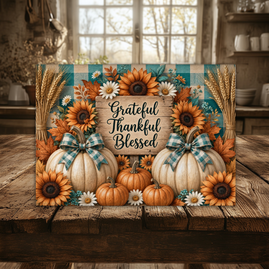 Grateful Thankful Blessed Tempered Glass Cutting Board 15" x 11"