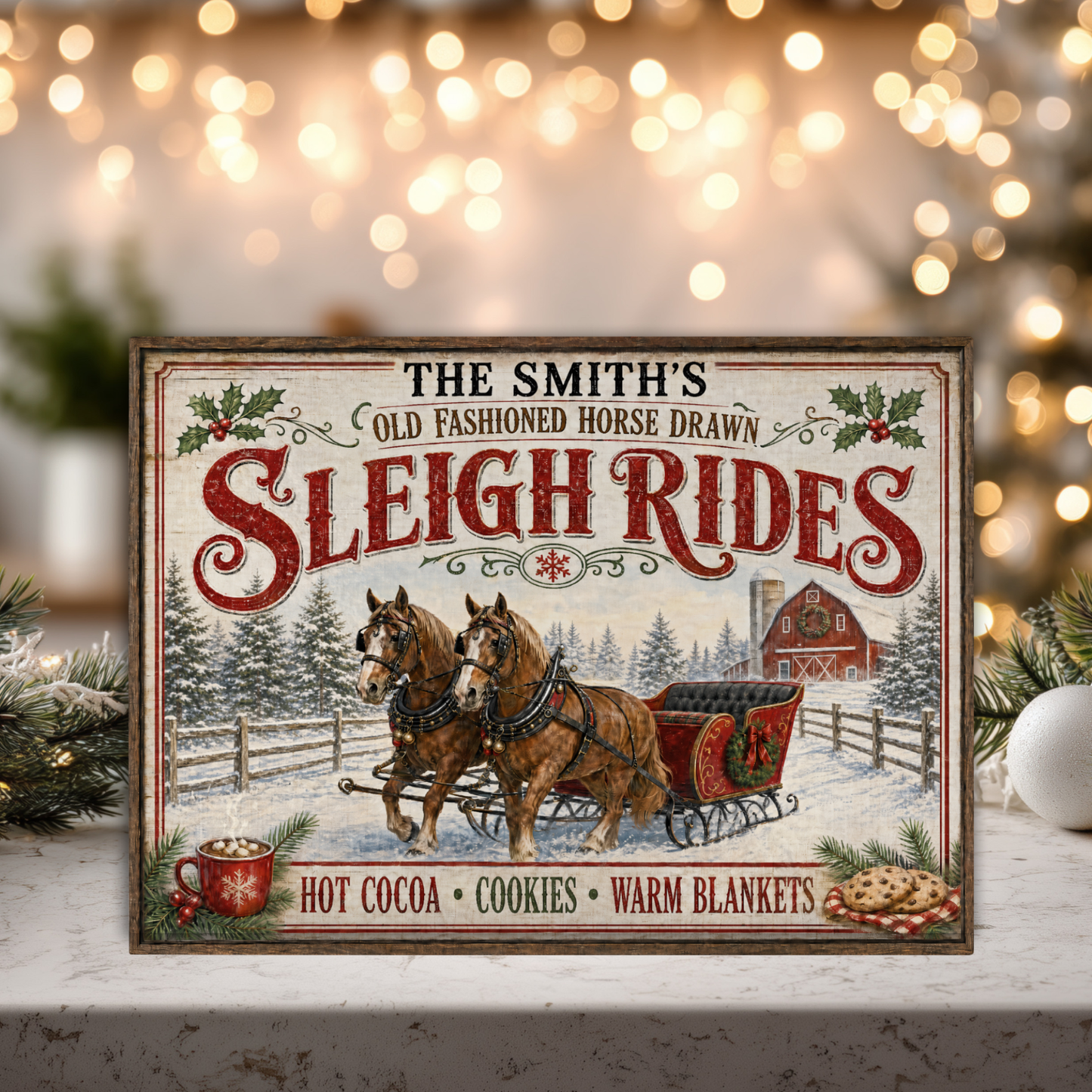 Personalized Horse Drawn Sleigh Rides Tempered Glass Cutting Board 15" x 11"