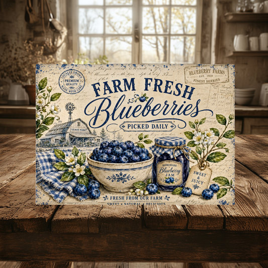Farm Fresh Blueberries Tempered Glass Cutting Board 15x11 in