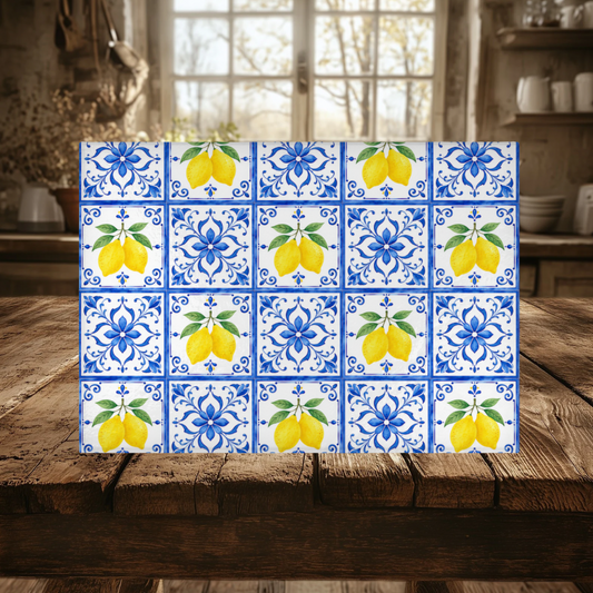 Lemon Tile Tempered Glass Cutting Board 15x11 in, Charcuterie Board
