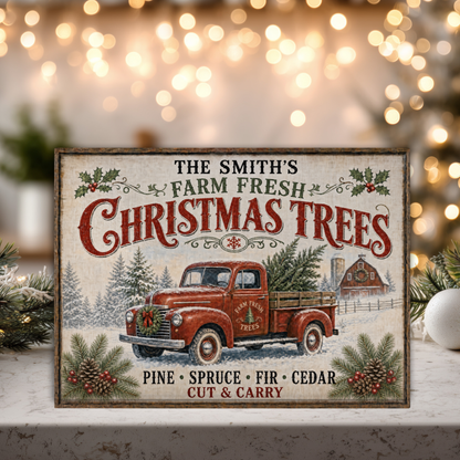 Personalized Farm Fresh Christmas Trees Glass Cutting Board 15x11 in