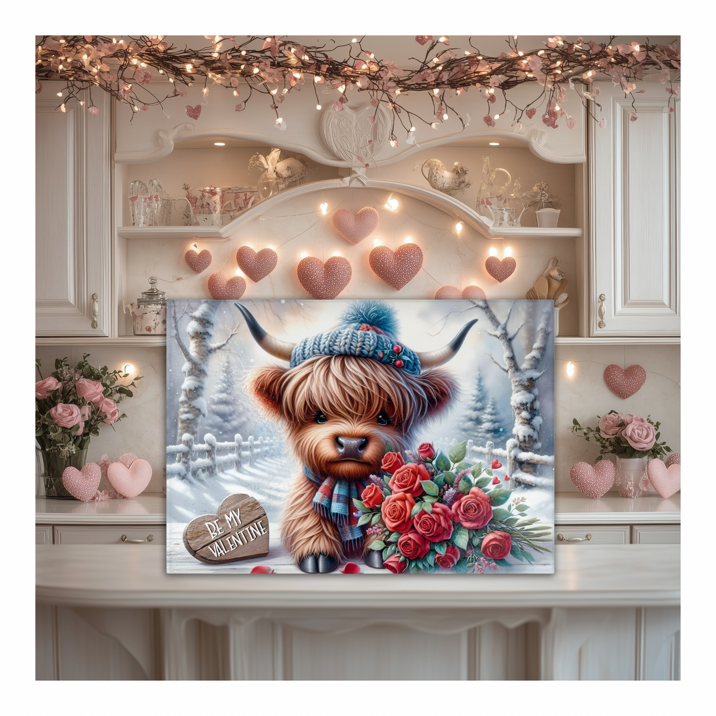 Highland Cow Valentine Tempered Glass Cutting Board Two Sizes Charcuterie